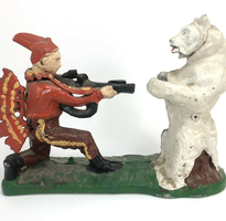 Vintage Cast Iron Man Shooting Bear Mechanical Bank